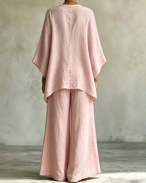 Set V-Hals Geborduurd Wijdbeen Broek