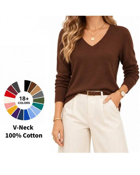 Pullover V-hals Effen Lange Mouw
