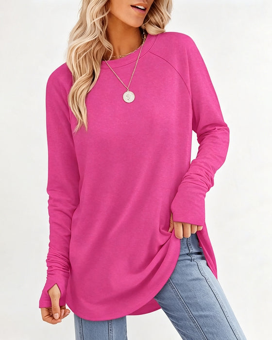 Top Relaxed Ronde Hals Raglan Lange Mouw