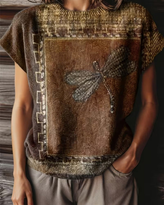 Pullover Libellenprint Ronde Hals Korte Mouw