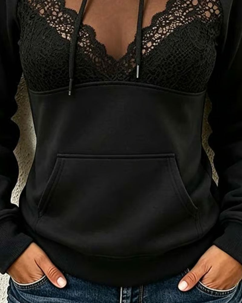 Hoodie Mesh Kant Patchwork