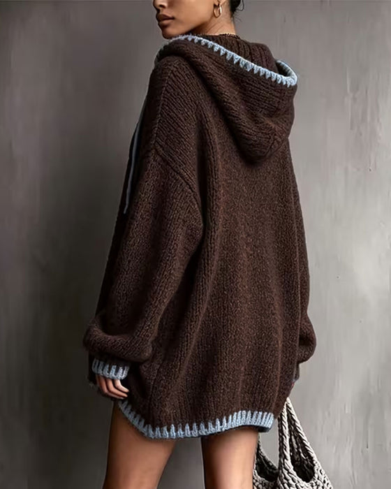 Trui Jurk Contrast Trekkoord Capuchon