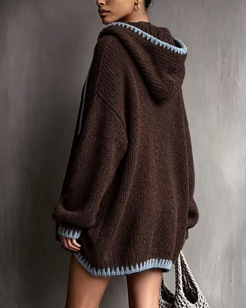 Trui Jurk Contrast Trekkoord Capuchon