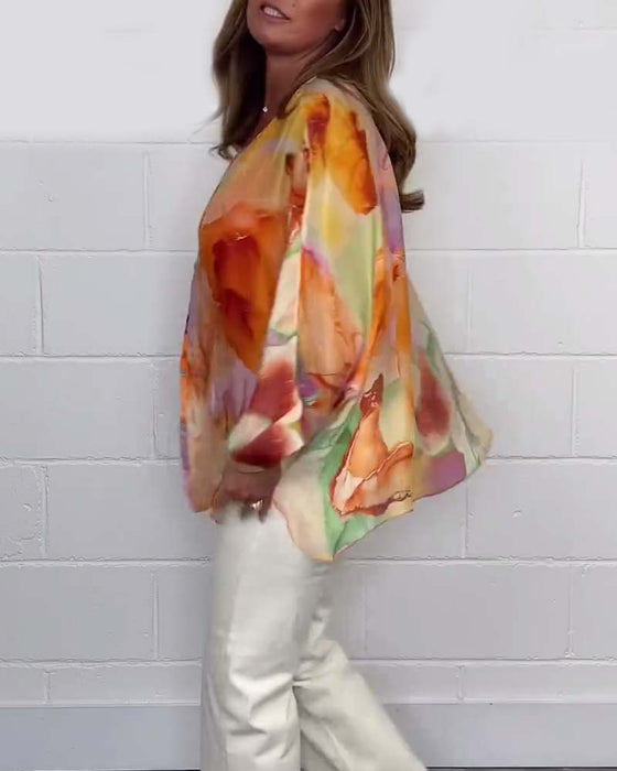 Casual blouse met V-hals en lange mouwen met print