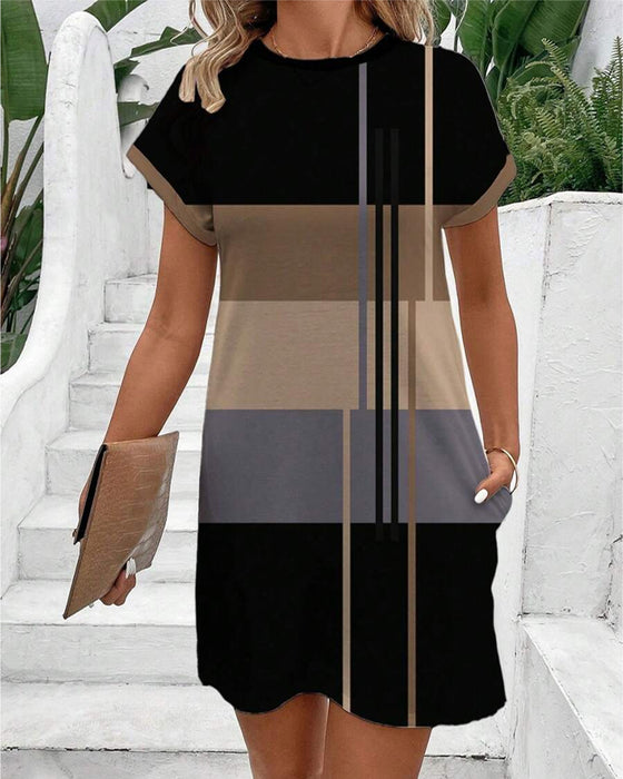 Jurk Ronde Hals Mode Casual Gedrukt