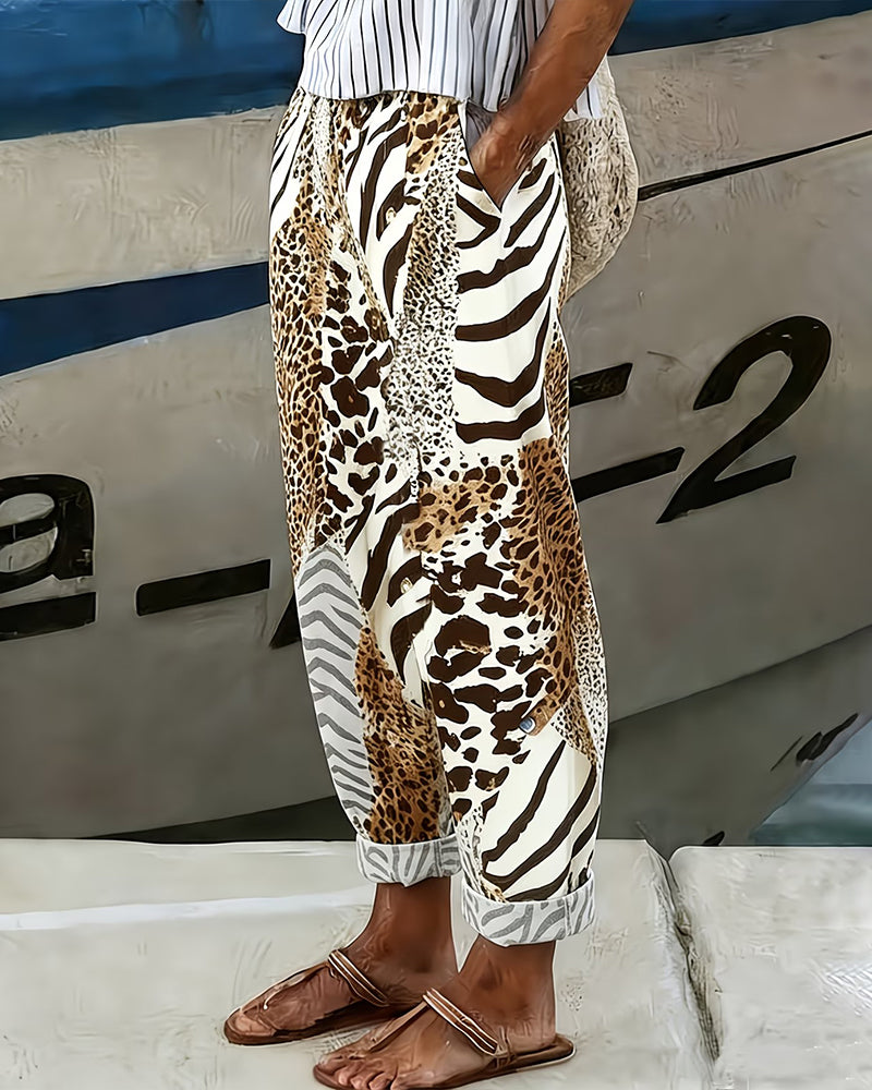 Broek Luipaard En Zebra Patchwerk Casual Lang