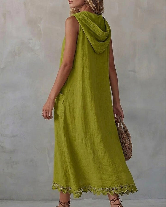 Jurk Met Capuchon Mouwloos Kant Patchwork