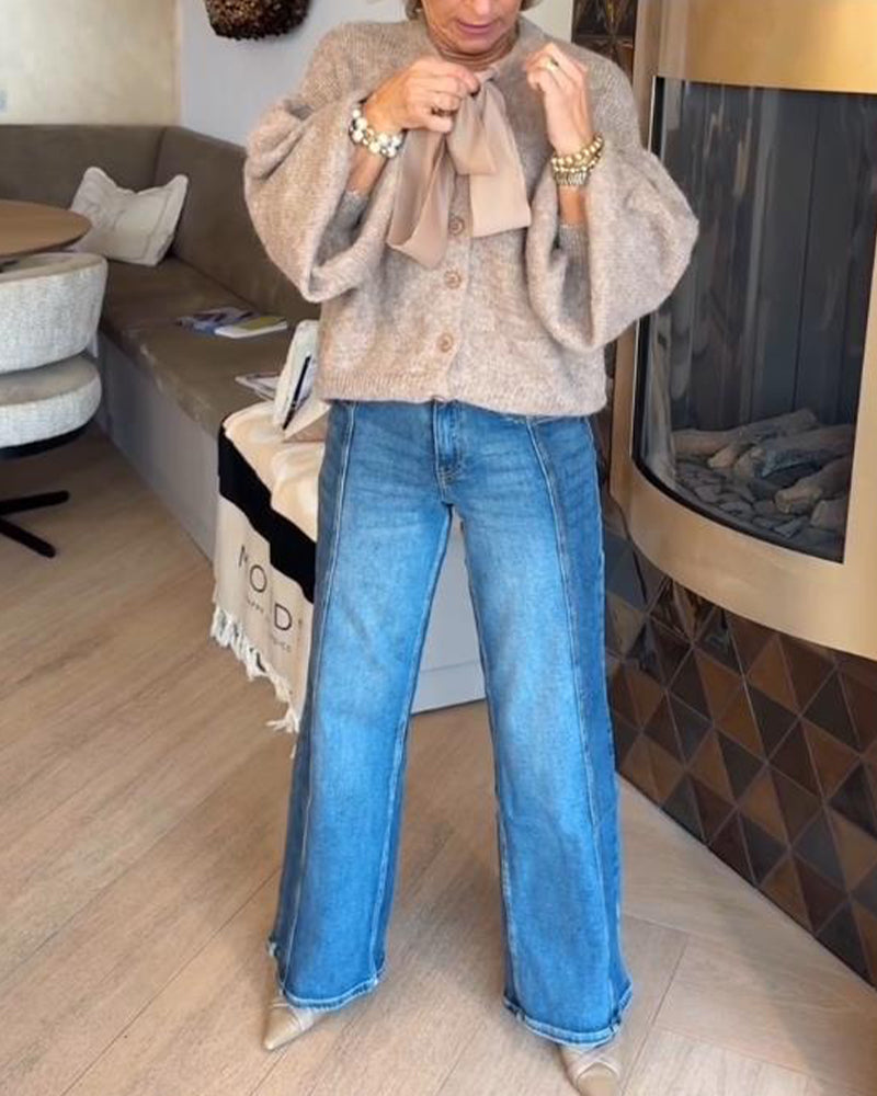 Cardigan Jas Met Elegante Stijl, Lantaarnmouw Ontwerp