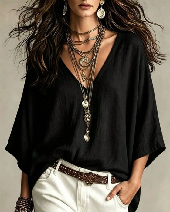 Blouse V-Hals Driekwart Mouw Los