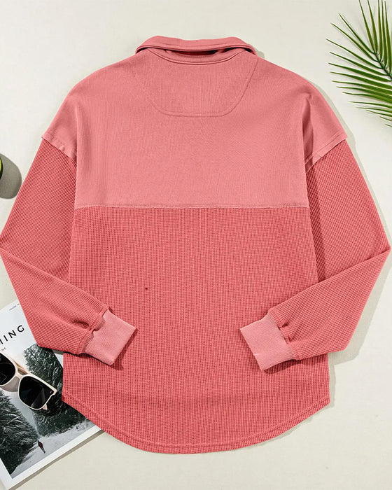 Sweatshirt Halve Rits Wafel Patchwork
