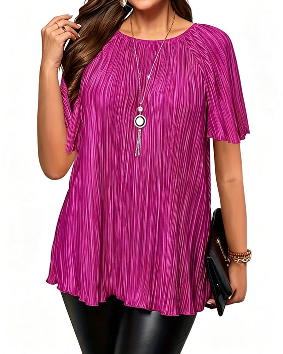T-Shirt Plus Size Effen Geplooid Korte Mouw