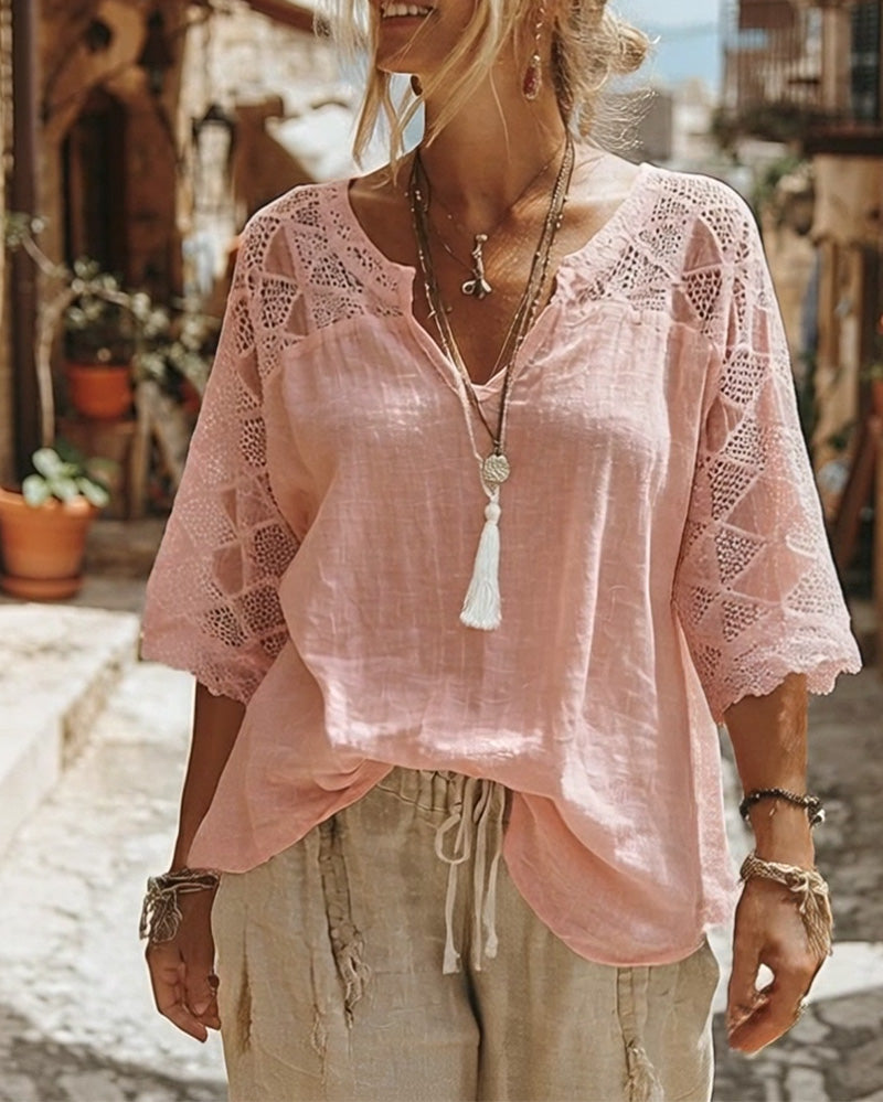 Blouse Effen Paneel V-Hals