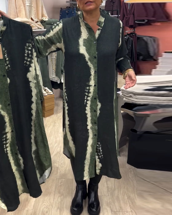 Overhemdjurk met opstaande kraag en knoopjes en print