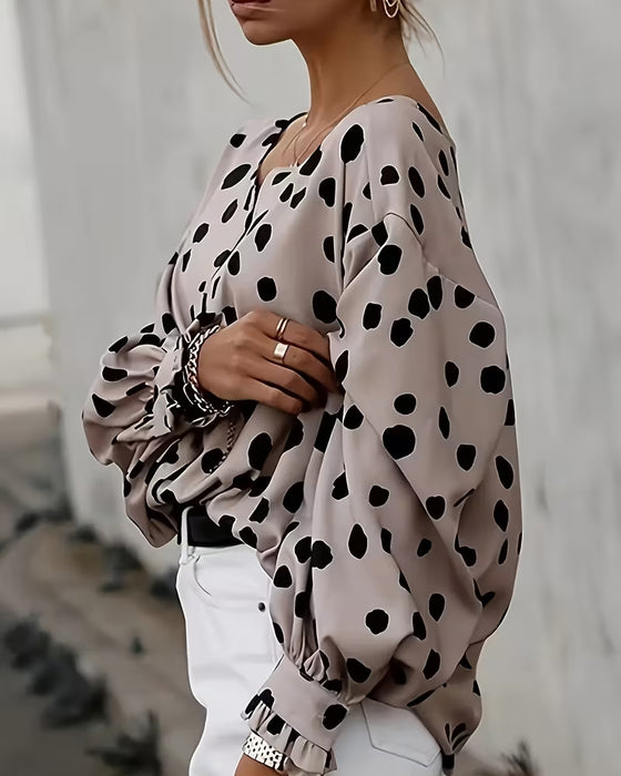 Blouse V-Hals Stip Pofmouw