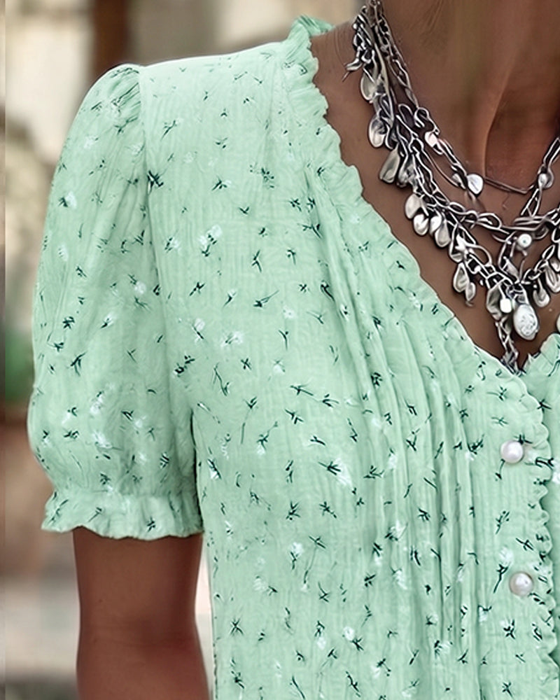 Blouse Poefmouw Bloemenprint Korte-Mouw