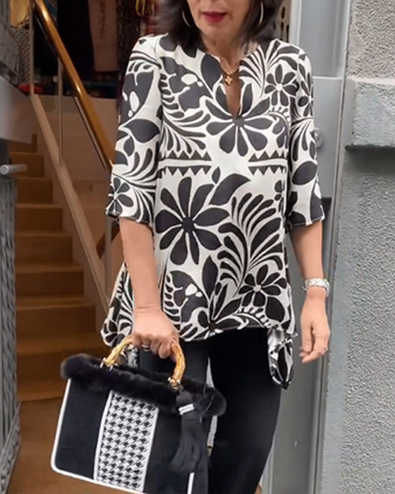 Blouse Vintage Halve Mouw Print