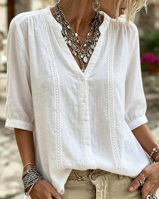 Effen Kleur Blouse Korte Mouwen