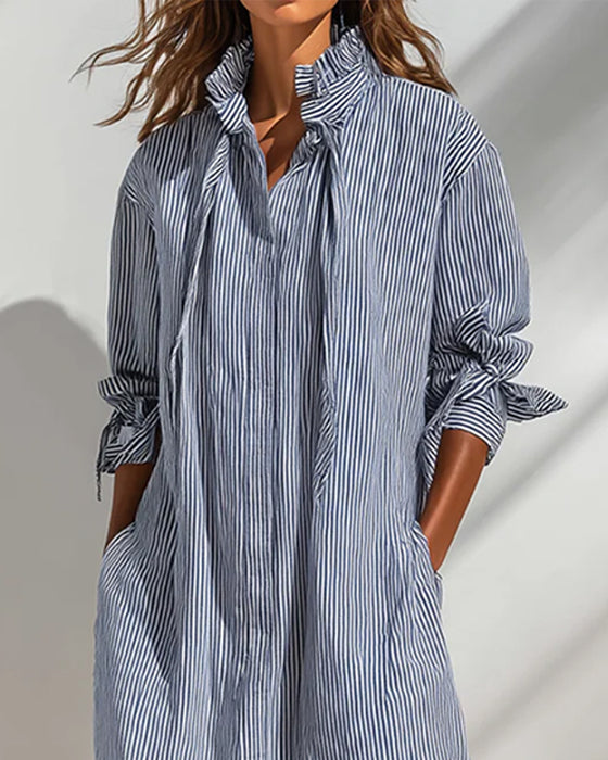 Jurk Casual Staande Kraag Gestreept Split