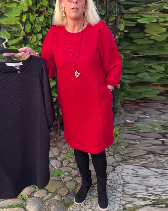 Jurk casual effen kleur ronde hals