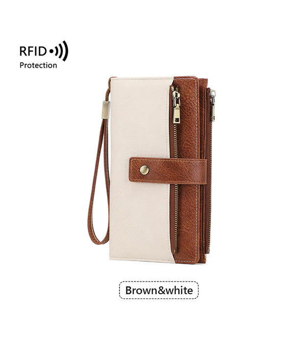 Dames lange portemonnee, stijlvolle clutch, elegante effen lederen portemonnee met RFID-blokkering👛
