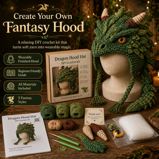 🐉✨ DIY haakset: Fantasy capuchonhoed 🧶🎭✨