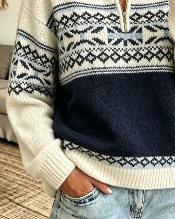Pullover Reverse Rits Ruitpatroon Contrast