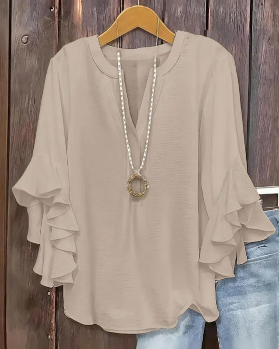 Blouse Kleine V-Hals Ruffle