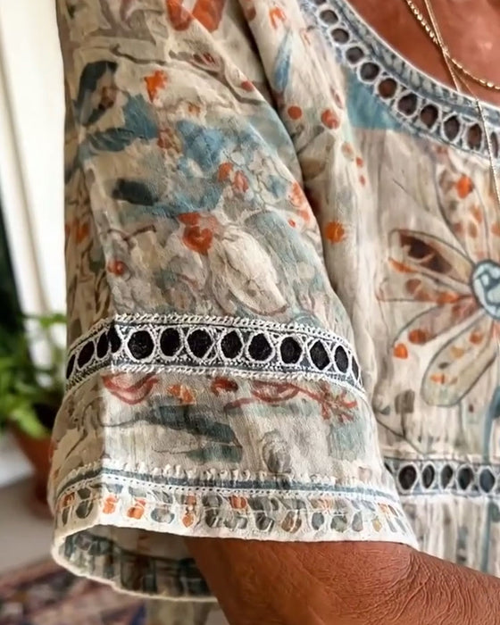 Top Uitgeknipt Ronde Hals Bedrukt