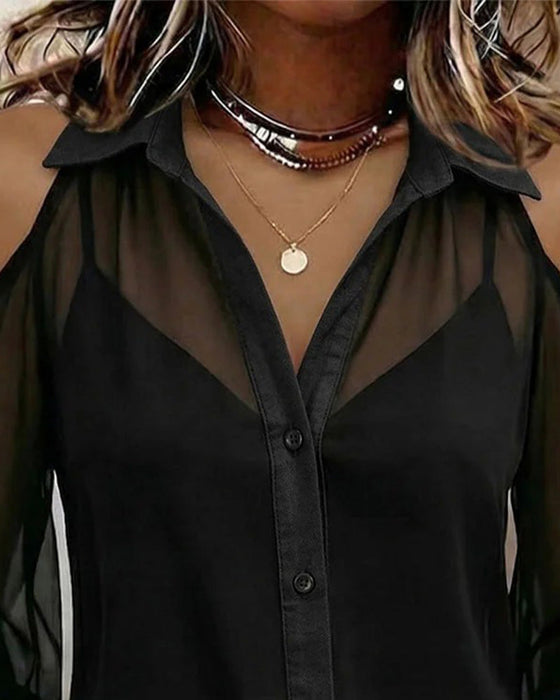 Twee Delige Set Kraan Blote Schouder Doorzichtige Blus Top