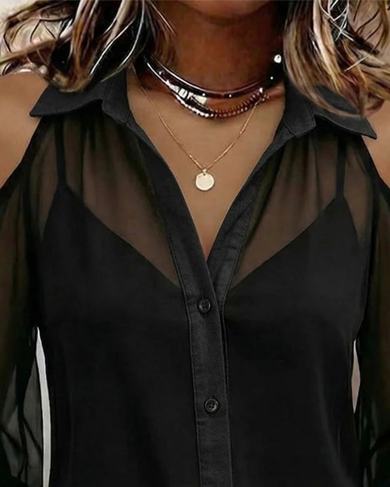 Twee Delige Set Kraan Blote Schouder Doorzichtige Blus Top