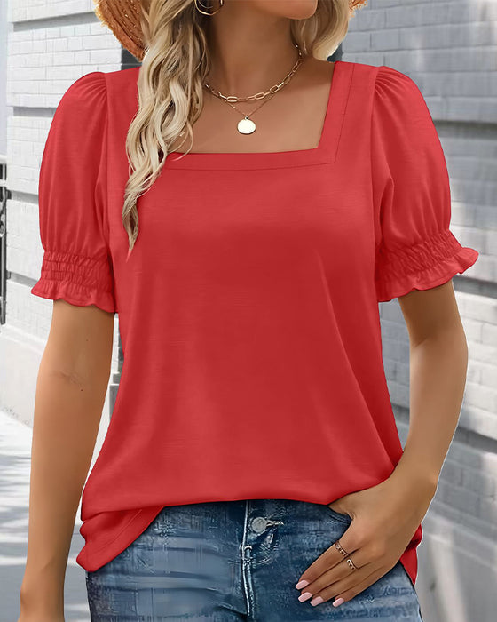 T-Shirt Effen Kleur Poefmouwen
