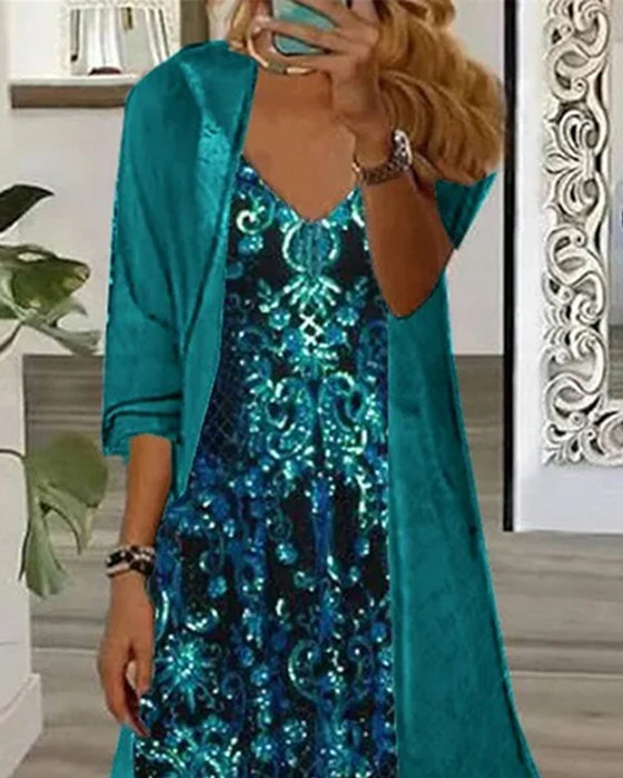 Set V-Hals Afdruk Onregelmatig Cardigan