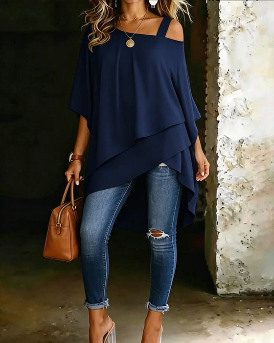 Blouse Asymmetrisch Cold Shoulder Effen Casual