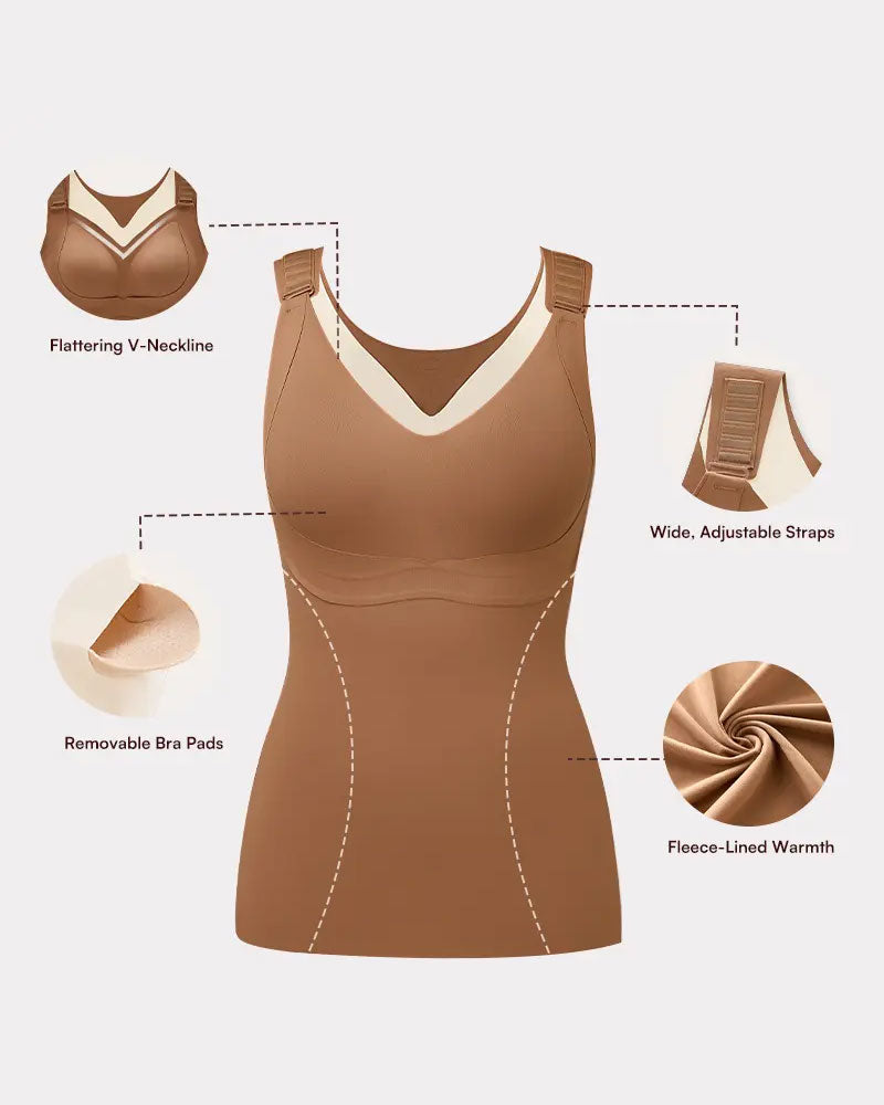 Top Dames 3-In-1 Licht Nauwsluitend Zacht Thermisch Shapewear Ingebouwde Bh