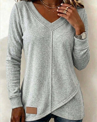 Sweatshirt V-Hals Lange-Mouw Kruis Asymmetrisch