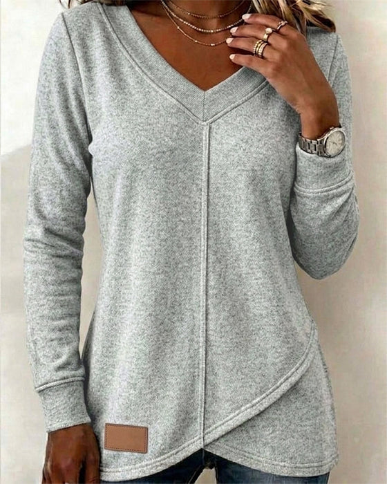Sweatshirt V-Hals Lange-Mouw Kruis Asymmetrisch