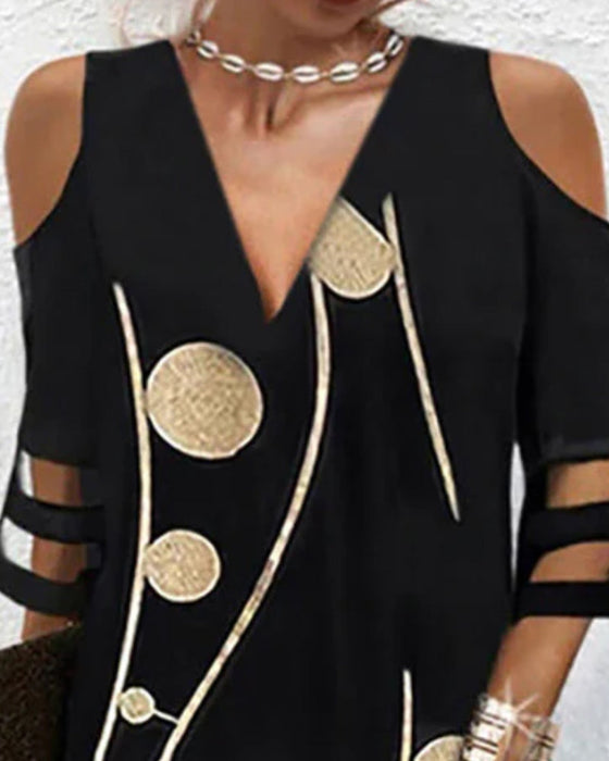 V-Hals Off-Shoulder-Jurk Met Kantpanelen