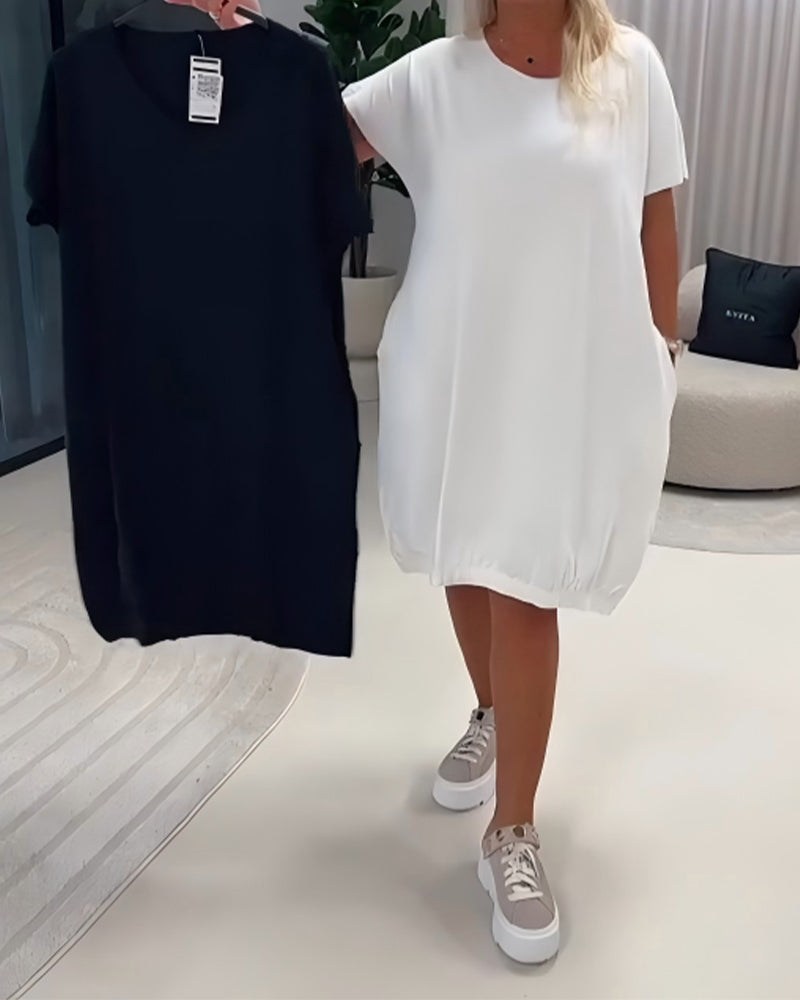 Jurk Korte Mouw Ronde Hals Loose-Fit