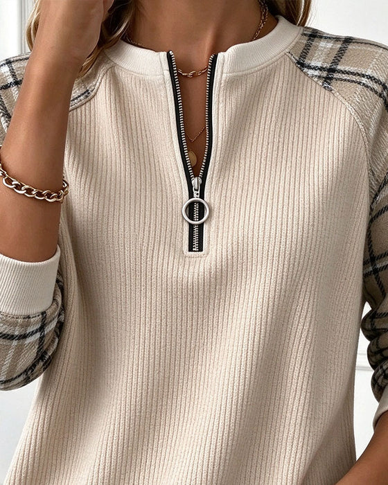 Sweatshirt Ronde Hals Rits Geruit
