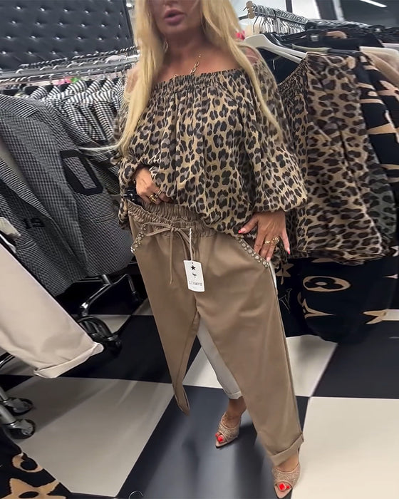 Effen kleur casual broek met trekkoord