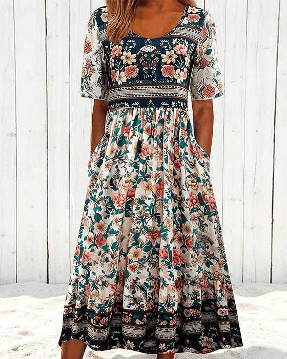 Jurk Vintage Bloemen Getailleerd Midi