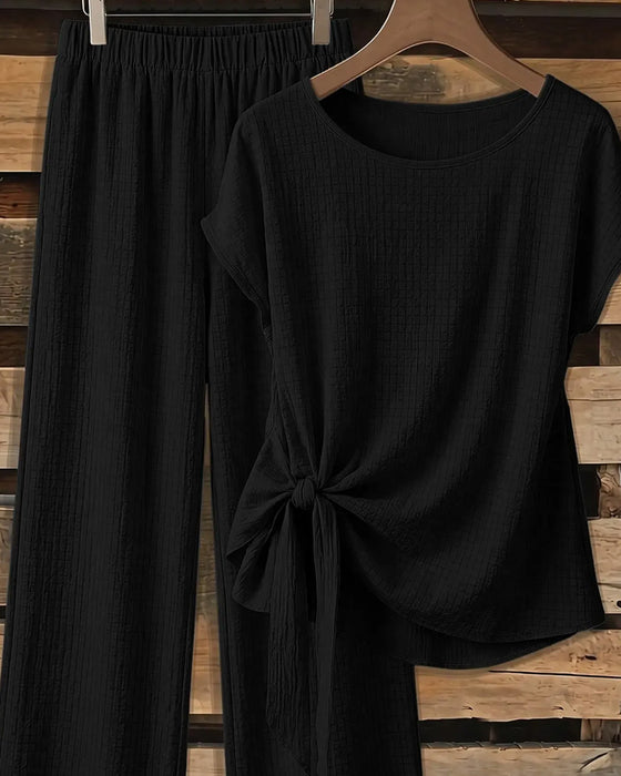 Set Korte Mouw Blouse + Wijdbeen Broek