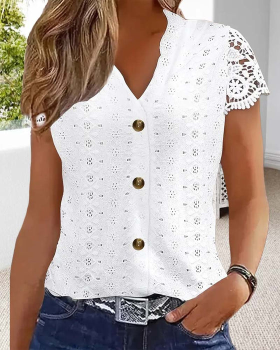 Blouse Effen Uitholling Korte Mouwen