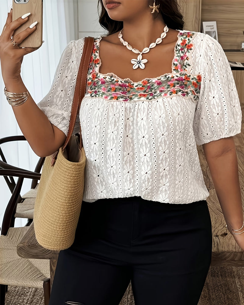 Vierkante Hals Blouses Met Bloemen Kant
