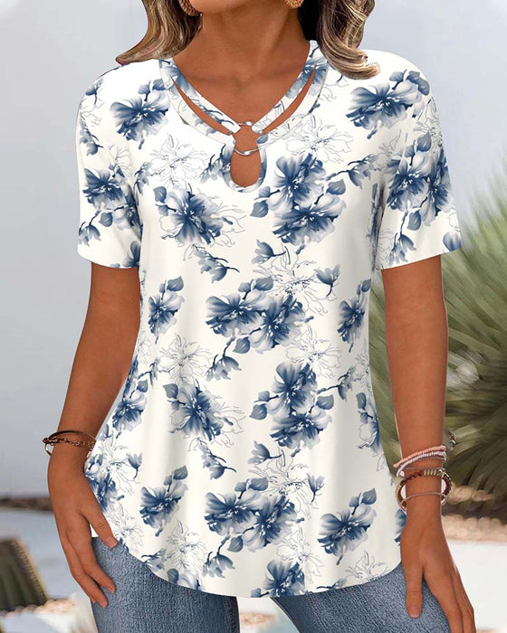 Blouse Bloemenprint Korte Mouwen