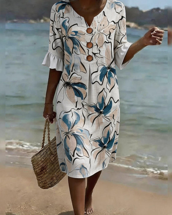 Jurk V-Hals Aquarel Bloemen Mantel