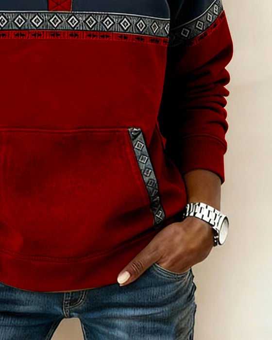 Retro Sweatshirt Met Colorblocking En Bontkraag