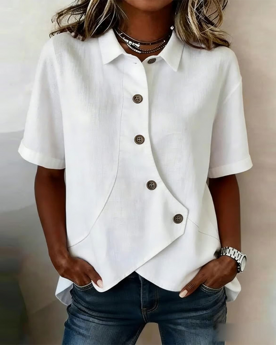 Overhemd Asymmetrisch Katoen-linnen Knoopsluiting Button-Down
