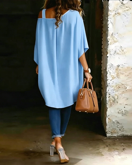 Blouse Asymmetrisch Cold Shoulder Effen Casual
