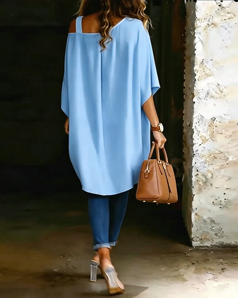 Blouse Asymmetrisch Cold Shoulder Effen Casual
